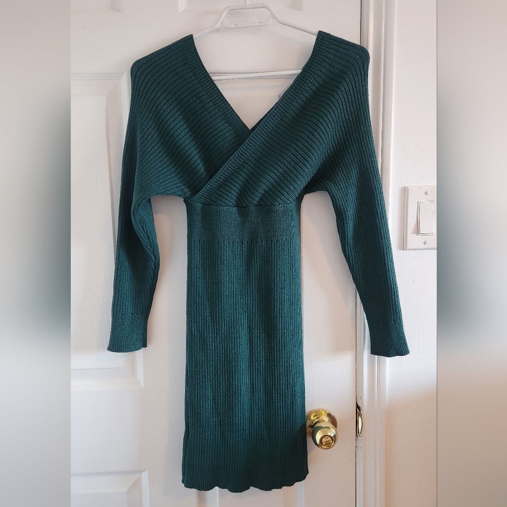 SHEIN Teal Ribbed Knit Dress